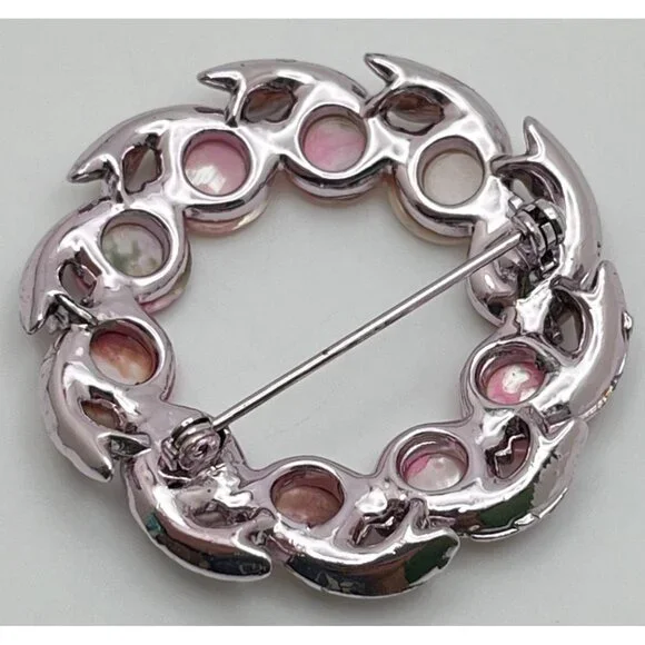 Vintage Faux Pink Pearl Wreath Brooch Pin Circles - Picture 2 of 6
